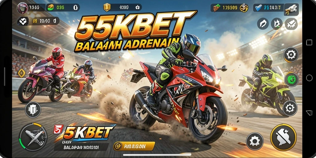 Screenshot gameplay 55KBET yang menunjukkan aksi balap motor yang mendebarkan.