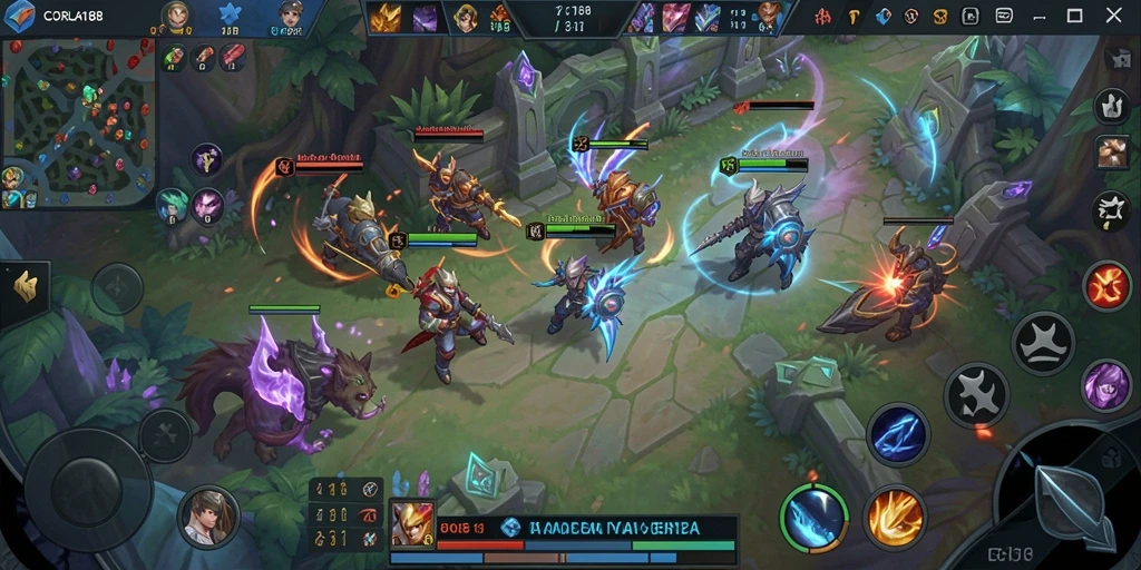 Tampilan gameplay menegangkan di arena pertarungan MOBA.