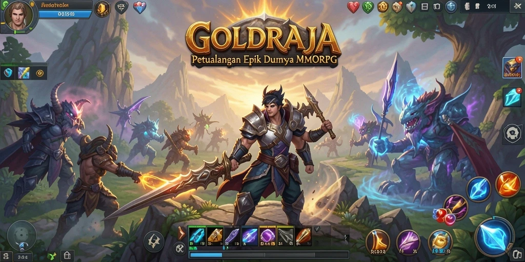 Tangkapan layar utama GOLDRAJA menampilkan aksi seru dalam gameplay MMORPG.