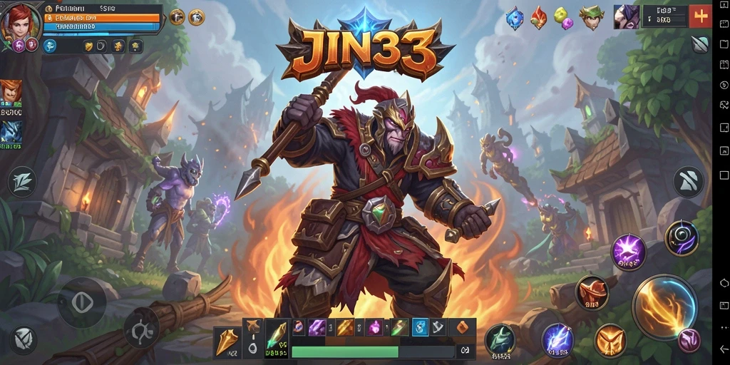 Screenshot gameplay ARPG JIN33 dengan pertarungan epik.