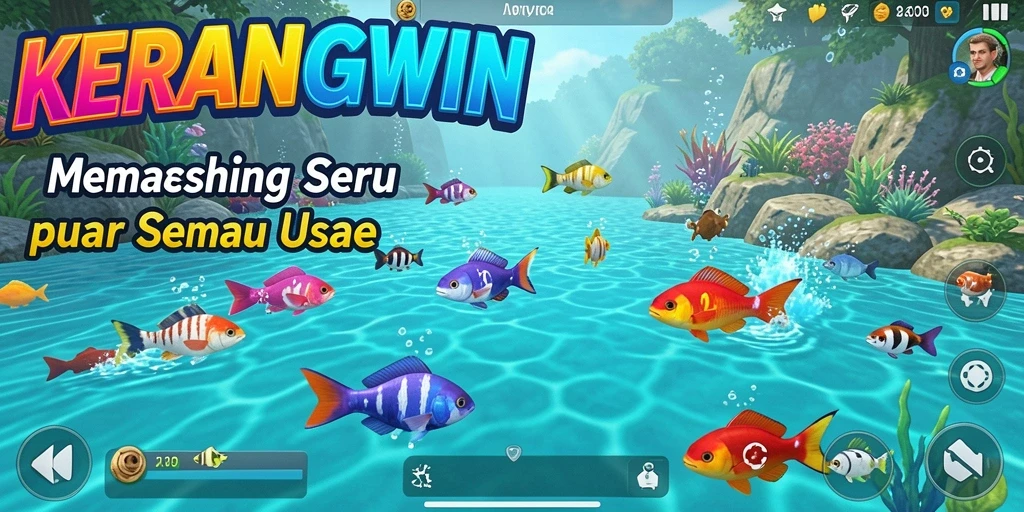 Tampilan screenshot KERANGWIN menampilkan pengalaman gameplay memancing yang seru.