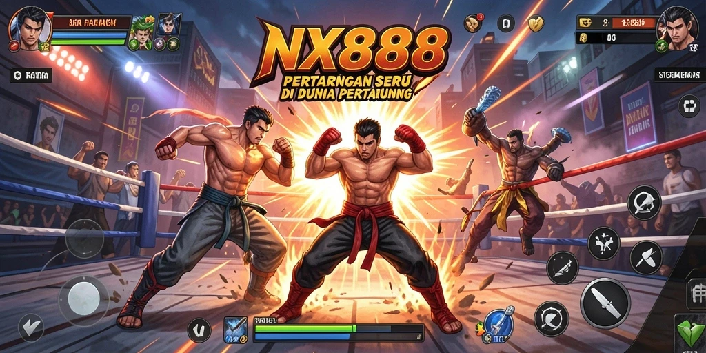 Tangkapan layar gameplay NX888 yang menampilkan pertarungan seru.