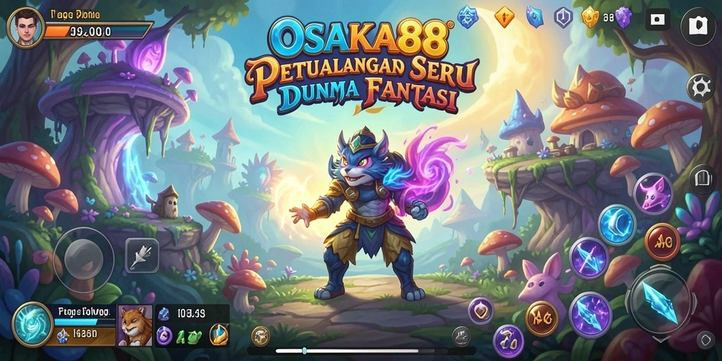 Screenshot gameplay OSAKA88 menunjukkan eksplorasi dunia petualangan.