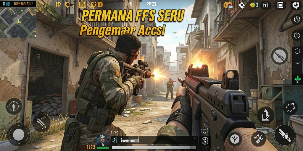 Tampilan screenshot utama PP123 menampilkan aksi intens gameplay FPS.