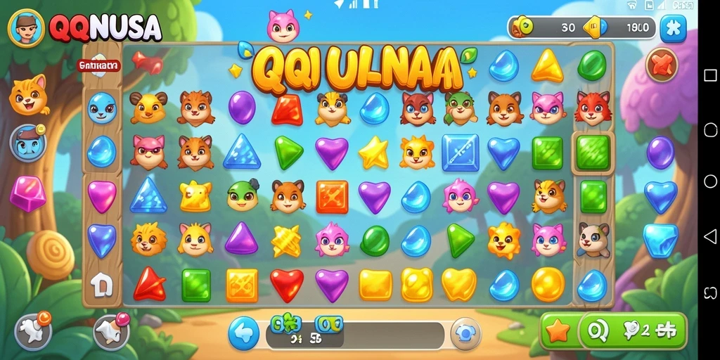 Tampilan gameplay QQNUSA yang menarik dalam genre Match-3.