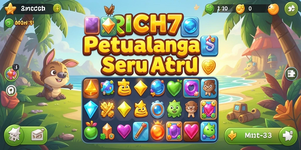Tangkapan layar gameplay RICH7 dengan momen mencocokkan item Match-3.