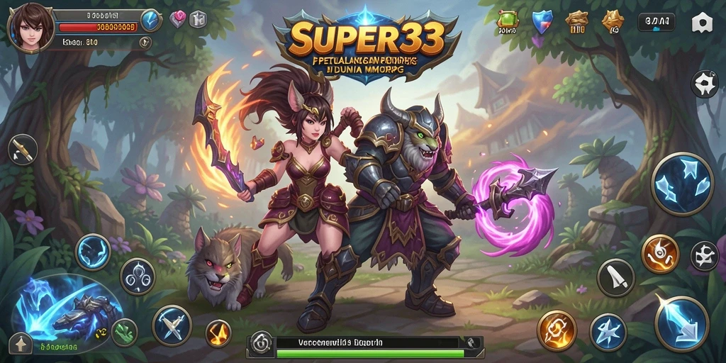 Gameplay SUPER33 menampilkan aksi seru di dunia MMORPG yang luas.